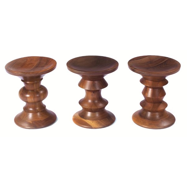 Charles and Ray Eames Time-Life stools, three: Charles and Ray Eames Time-Life stools, three, by Herman Miller, turned walnut, one of each of the three designs, original finish, 13"dia. x 15"h, some wear, very good condition