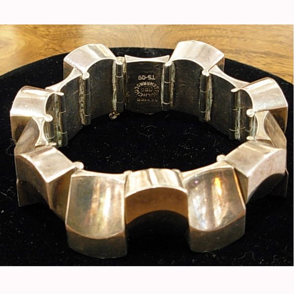 Mexican Silver bracelet, sculpted and linked form - 2
