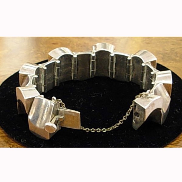 Mexican Silver bracelet, sculpted and linked form - 3