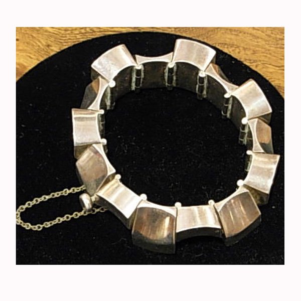 Mexican Silver bracelet, sculpted and linked form - 4