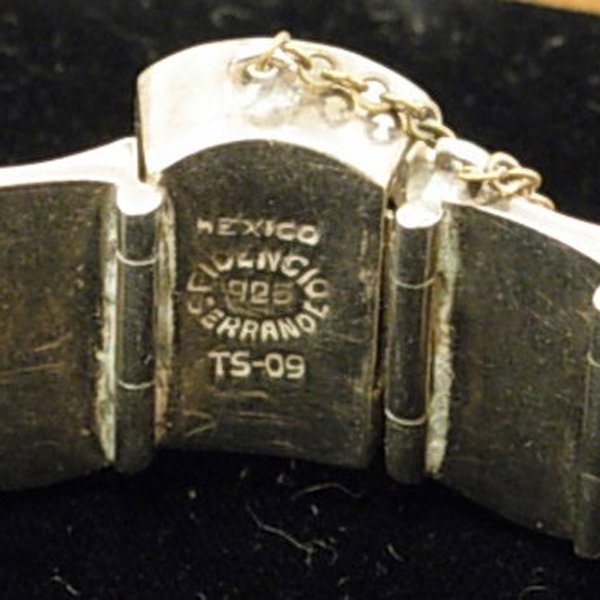 Mexican Silver bracelet, sculpted and linked form - 5