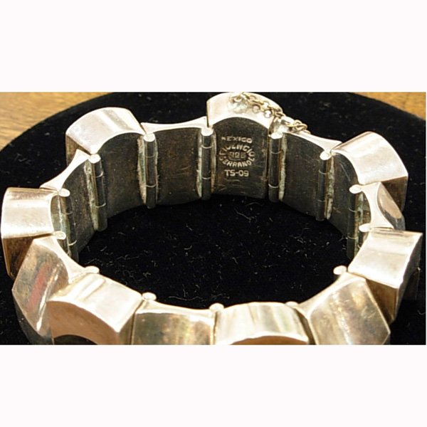 Mexican Silver bracelet, sculpted and linked form - 6