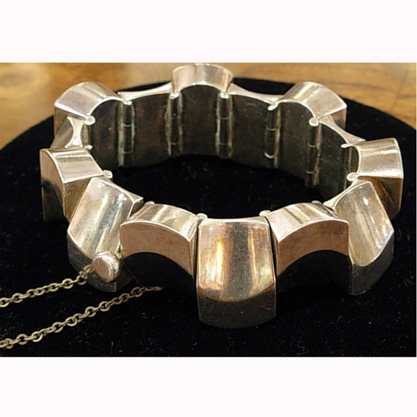Mexican Silver bracelet, sculpted and linked form - 7