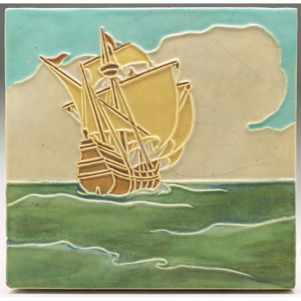 Rookwood Faience tile, ship design