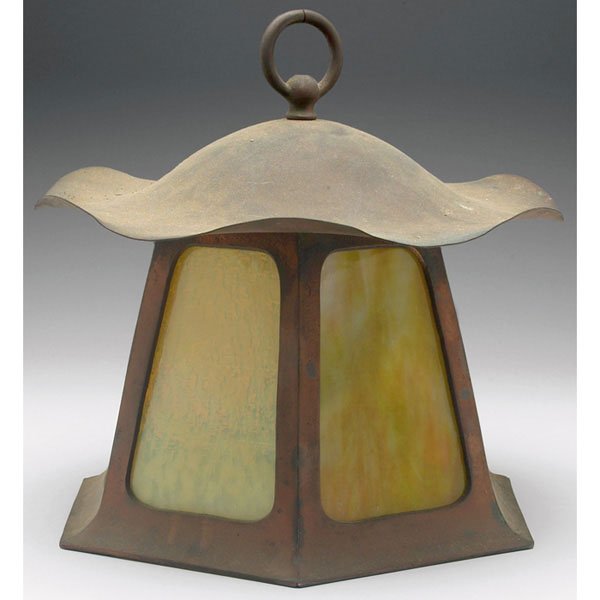 Arts & Crafts lantern, bronzed metal