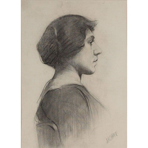 Joseph Henry Sharp, Portrait of a Woman," charcoal: Joseph Henry Sharp (American, 1859-1953), c. 1890, "Portrait of a Woman," charcoal on paper, 19.5" x 14", signed lower right, framed