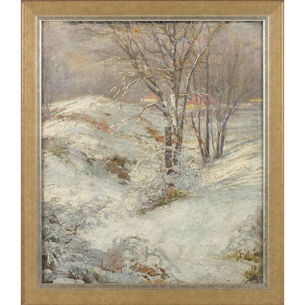 Joseph Tomanek, Winter Landscape, oil: Joseph Tomanek (American, 1889-1974) "Winter Landscape," c. 1925, oil on canvas, 19" x 16.25", signed lower left, framed