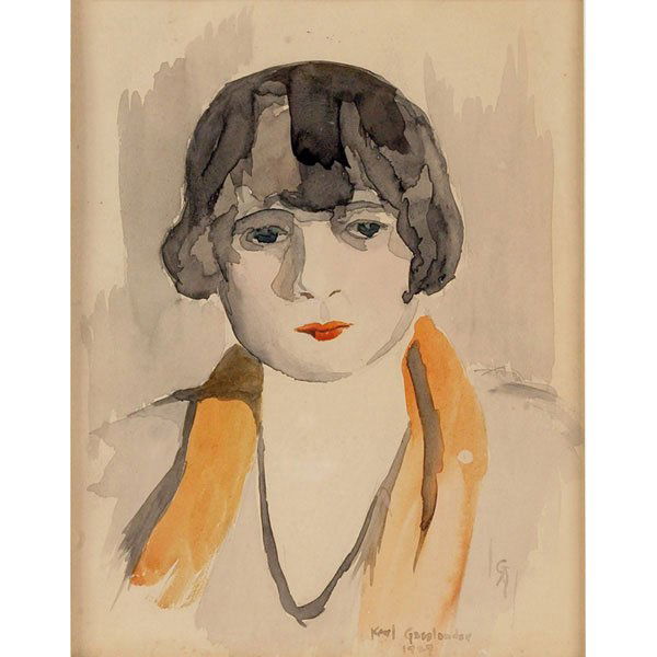 Karl Gasslander, Portrait of a Woman, watercolor: Karl Gasslander (American, 1905-1997) "Portrait of a Woman," 1929, watercolor, 10" x 8", signed and dated lower right, framed