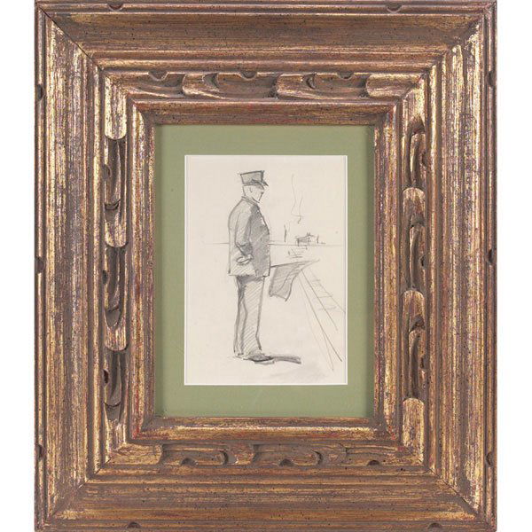Paul Starrett Sample, Flagman, pencil on paper: Paul Starrett Sample (American, 1896-1974) "Flagman," c. 1936, pencil on paper, 6.5" x 4.5", unsigned, notation on verso reads: "Paul Sample, drawing from sketchbook, ca. 1936, Robert McGrath, Prof. o