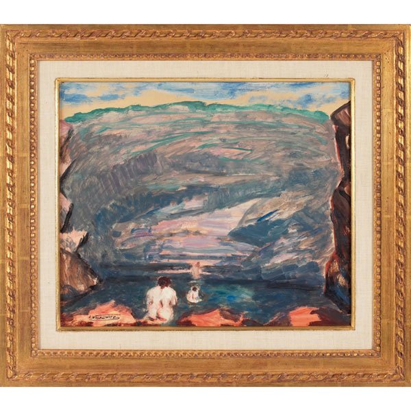 Abraham Walkowitz, Nudes in Canyon, oil