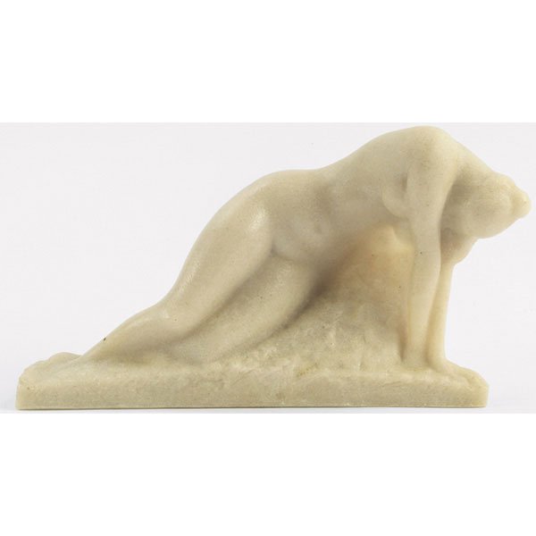 Vincent Glinsky, Reclining Nude, marble: Vincent Glinsky (American, 1895-1975) "Reclining Nude," c. 1940, marble, 11.75"w x 7"h, base signed