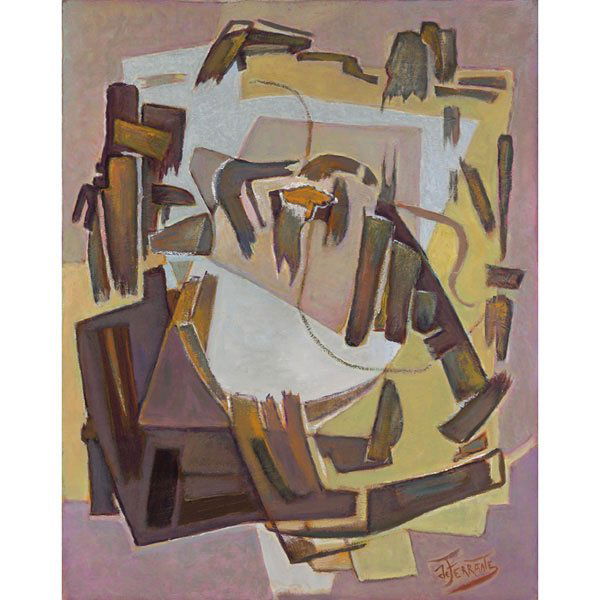 Mario de Ferrante, Abstract Composition, oil: Mario de Ferrante (Italian/American, 1898-1992) "Abstract Composition," c. 1950, oil on canvas, 30" x 24", signed lower right, unframed