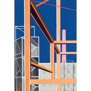 Richard Harold Redvers Taylor, gouache: Richard Harold Redvers Taylor (American, 1900-1975) "Construction Scene," c. 1960, gouache, 21" x 14.25", initialed lower left, unframed