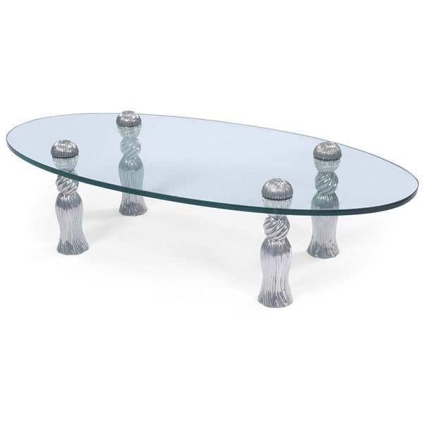 Arthur Court coffee table, aluminum tassels oval