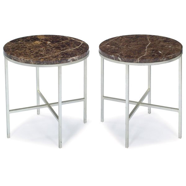 Baker tables pair oval marble tops silver leaf ba
