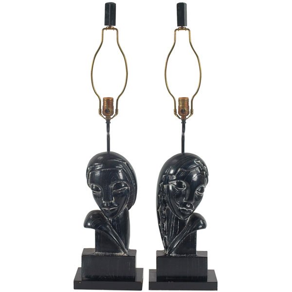 Edward Stasack table lamps pair Art Deco signed
