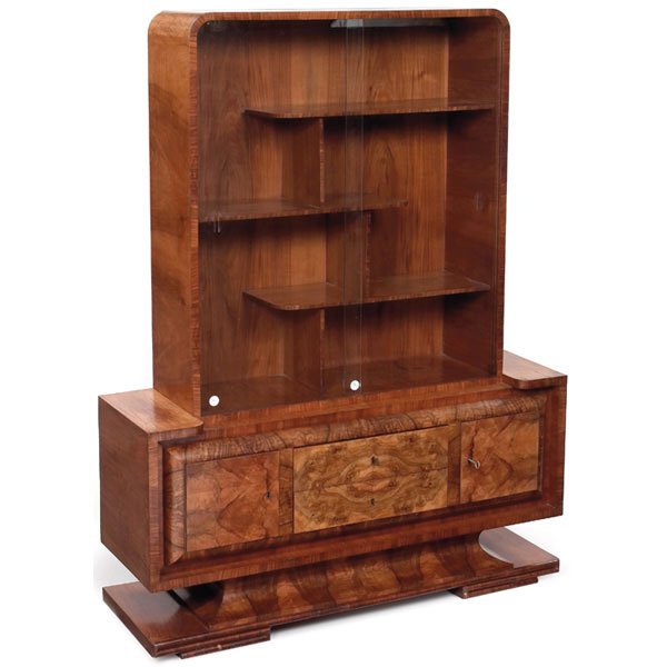 Art Deco vitrine cabinet, France, burled wood, ke