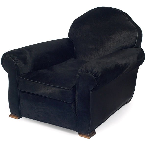 Art Deco club chair, c.1930, black cowhide seat