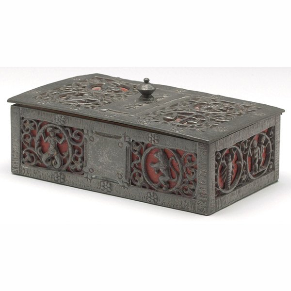 Oscar Bach box, pewter with Zodiac designs: Oscar Bach box, pewter with Zodiac designs, signed, impressed marks, 3"w x 7"l