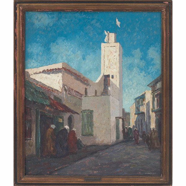 Marshall D. Smith "The Muezzin';s Call to Prayer, : Marshall D. Smith (American, 1874-1973) "The Muezzin';s Call to Prayer, Salee," 1926, oil on canvas, 36" x 29", signed lower right, signed and titled on verso, Art Institute of Chicago American Painti