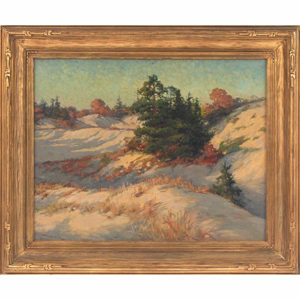 Joseph Tomanek "Dunes," c. 1930, oil: Joseph Tomanek (American, 1889-1974) "Dunes," c. 1930, oil on canvas, 22.25" x 28.25", signed lower left, framed
