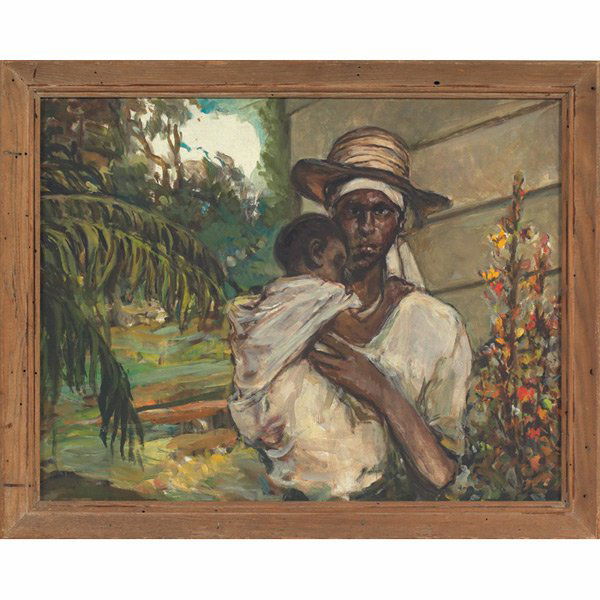 William Edouard Scott "Mother and Child," c. 1930,: William Edouard Scott (American, 1884-1964) "Mother and Child," c. 1930, oil on canvas board, 14" x 18", unsigned, framed