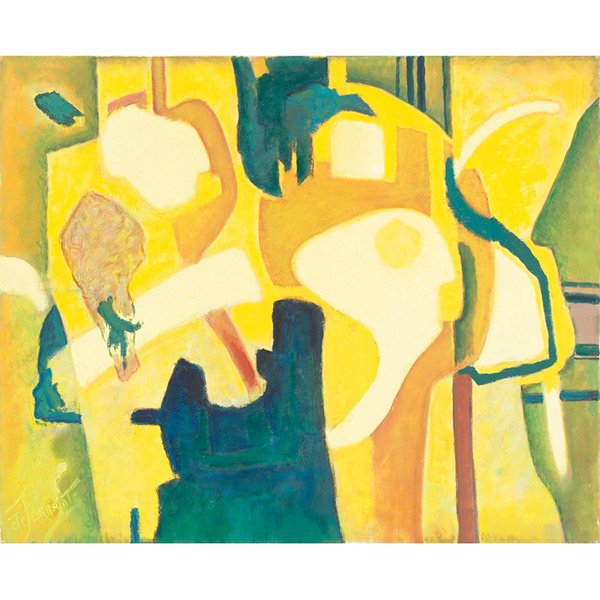 Mario de Ferrante "Abstract," c. 1950, oil on canv: Mario de Ferrante (Italian/American, 1898-1992) "Abstract," c. 1950, oil on canvas, 22" x 28", signed lower left, unframed