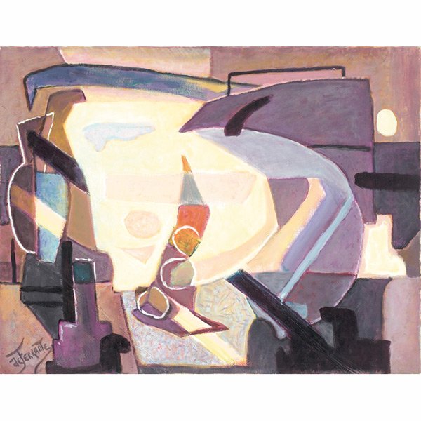 Mario de Ferrante "Abstract," c. 1950, oil on canv: Mario de Ferrante (Italian/American, 1898-1992) "Abstract," c. 1950, oil on canvas, 22" x 28", signed lower left, unframed