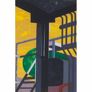 Richard Harold Redvers Taylor "Industrial Landscap: Richard Harold Redvers Taylor (American, 1900-1975) "Industrial Landscape," c. 1960, gouache on paper, 21" x 14.25", monogrammed lower left, framed