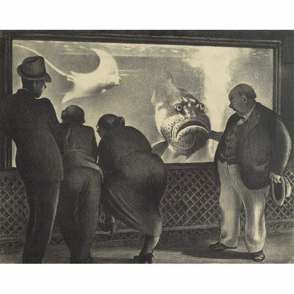 Mabel Dwight "Queer Fish," 1936, lithograph: Mabel Dwight (American, 1876-1955) "Queer Fish," 1936, lithograph, 10.5" x 13", intentionally unsigned, published by the American Artists Group, edition of 200, unframed