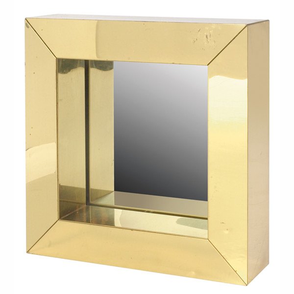Curtis Jeré mirror, square frame in brass: Curtis Jeré mirror, square frame in brass with recessed mirror, unsigned, 25.25"sq. x 6"d, very good condition
