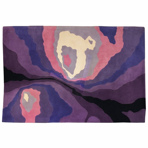 Edward Fields rug, 1983, 100% virgin wool, model: Edward Fields rug, 1983, 100% virgin wool, model #25946, purple, pink, cream, and black, dated 1983, border marked "Edward Fields, Inc.", 72" x 109", very good original condition