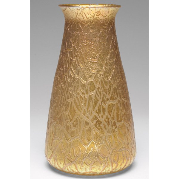 Loetz Astglas vase, gold iridescent glass: Loetz Astglas vase, large shape in gold iridescent glass, unsigned, 5.5"w x 10.5"h