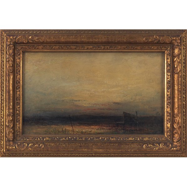 Felix Russmann, A Fisherman's Shack, oil: Felix Russmann (American, 1888-1962) "A Fisherman's Shack," 1923, oil on board, 12" x 20", signed lower right, titled, dated and signed on period label on verso, framed