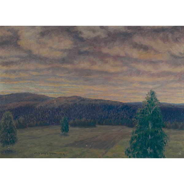 Eric Dufstrom "Landscape," 1912, oil on canvas: Eric Dufstrom (American, early 20th century) "Landscape," 1912, oil on canvas, 28.5" x 39.75", signed and dated lower left, unframed