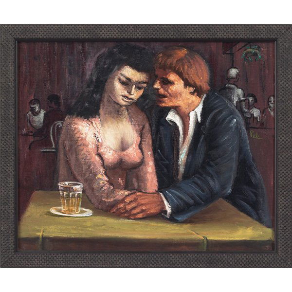 Albert Pels "Just Give Me One More Chance," c. 198: Albert Pels (American, 1910-1998) "Just Give Me One More Chance," c. 1980, oil on masonite, 13" x 16", signed mid-right, framed