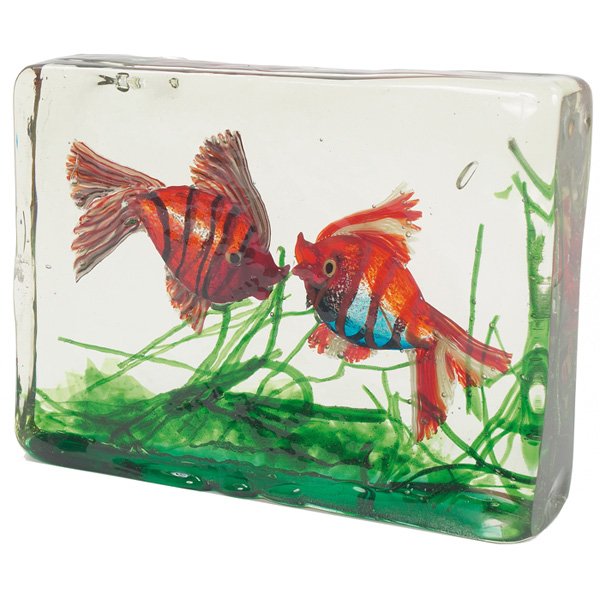 Alfredo Barbini fish block, for Cenedese, Italy: Alfredo Barbini fish block, for Cenedese, Italy, colorful fish and sea grasses encased in clear glass, 10"w x 2"d x 7"h, mint condition