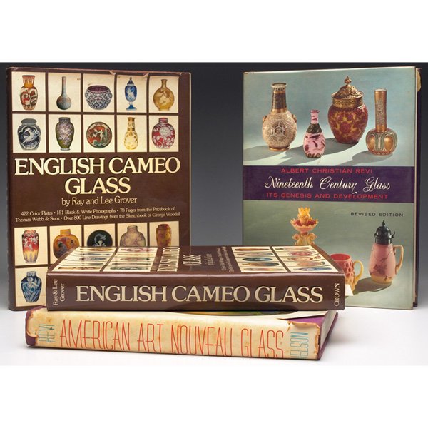 Reference books, lot of four: Reference books, lot of four, two copies of English Cameo Glass, by Ray and Lee Grover; American Art Nouveau Glass, by Albert Christian Revi; Nineteenth Century Glass, Its Genesis and Development (Rev