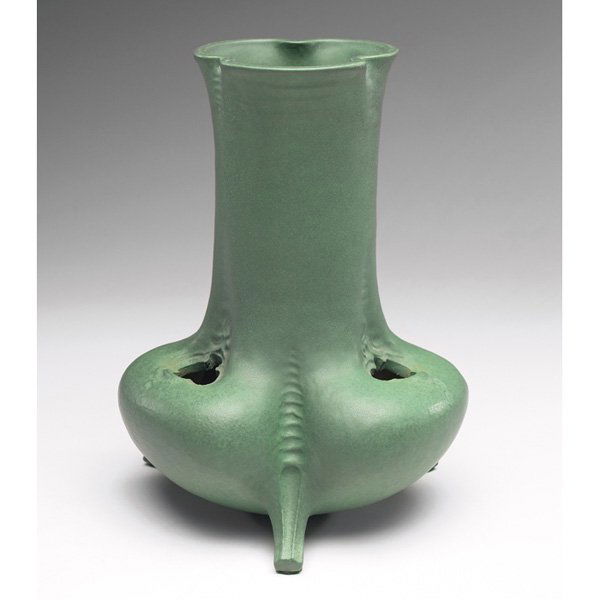 Teco vase, designed by Fritz Albert: Teco vase, designed by Fritz Albert covered in a good green matte glaze, #115, impressed marks, 7"w x 9"h