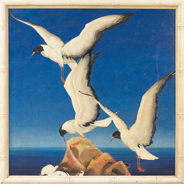 Stark Davis, Shore Birds, c. 1930, oil: Stark Davis (American, 1885-1950) "Shore Birds," c. 1930, oil on canvas, 34.25" x 34", signed lower right, framed