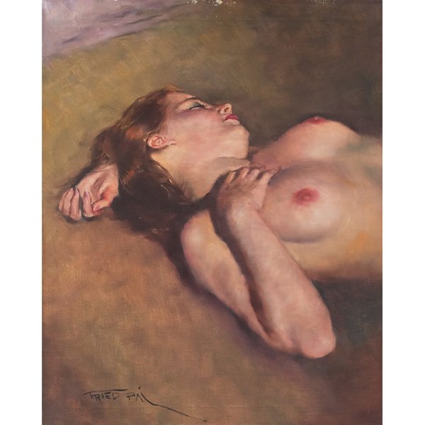 Pal Fried, Cynthia, c. 1930, oil: Pal Fried (Hungarian/American, 1893-1976) "Cynthia," c. 1930, oil on canvas, 30" x 24", signed lower left, titled on verso, unframed