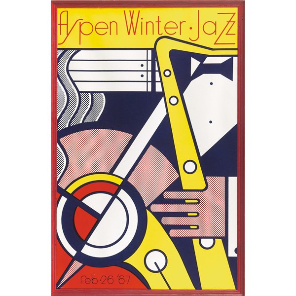 Roy Lichtenstein, Aspen Winter Jazz, silkscreen: Roy Lichtenstein (American, 1923-1997) "Aspen Winter Jazz," 1967, color silkscreen, 40" x 26", signed and numbered, edition of 300, published by Chiron Press, New York, framed
