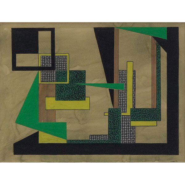 Thomas Brownell Eldred, The Garden, watercolor: Thomas Brownell Eldred (American, 1903-1993) "The Garden," 1942, watercolor and gouache with background mottling, 16.5" x 21.75", signed and dated, framed