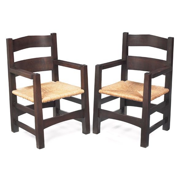 Early and rare Gustav Stickley armchairs, #2612 