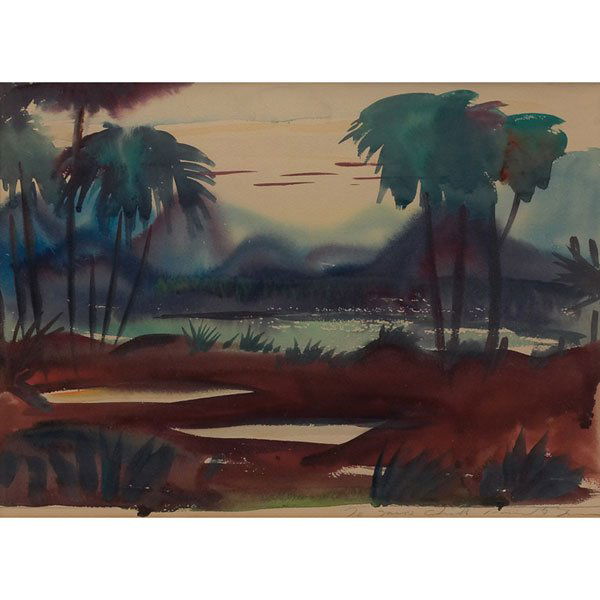 Paul Bough Travis, African Vista, watercolor: Paul Bough Travis (American, 1891-1975) "African Vista," 1937, watercolor, 10.5" x 14.5", signed lower right, framed