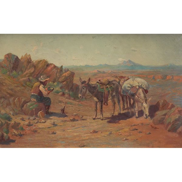 John Howard Martin, Southwest Scene, oil: John Howard Martin (American, 1853-1919) "Southwest Scene," 1911, oil on canvas, 17" x 27", signed and dated lower left, framed
