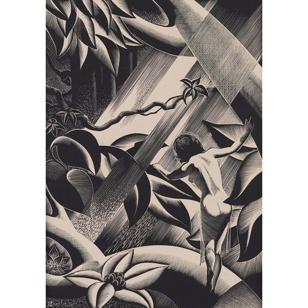 Paul Hambleton Landacre, Rima, wood engraving: Paul Hambleton Landacre (American, 1893-1963) "Rima," 1936, wood engraving, 8.5" x 6", unsigned, as intended, published by American Artists Group, New York, unframed