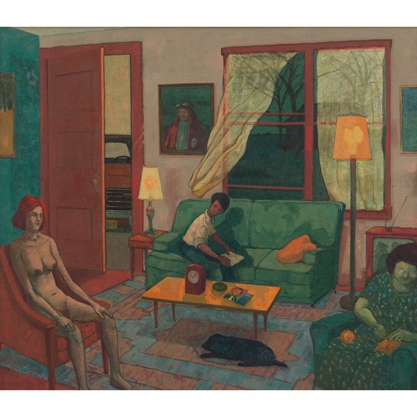 Gibson D. Byrd, The House in Standard Time, oil: Gibson D. Byrd (American, 1923-2002) "The House in Standard Time," 1974, oil on canvas, 42" x 48", signed lower right, titled and dated on label on verso, framed