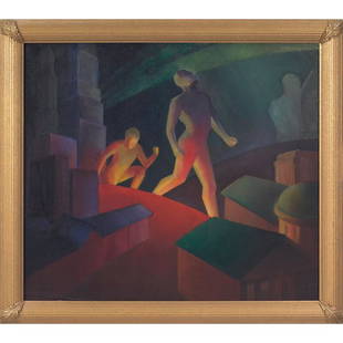 Medard P. Klein, Untitled, oil: Medard P. Klein, attribution (American, 1905-2002) "Untitled," c. 1930, oil on canvas, 26" x 30", signed on verso, framed