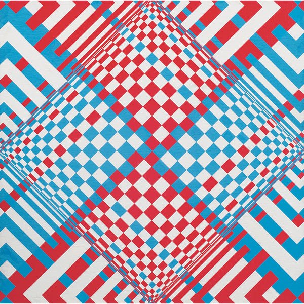 Stanley Tigerman, Composition, liquitex: Stanley Tigerman (American, b. 1930) "Composition," c. 1980, liquitex on canvas, 34" x 34", signed on verso, framed